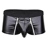 CHICTRY Men's Leather Zipper Pouch Boxer Briefs Underwear Black Medium(Waist:31.0-39.0