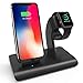 Charging Stand Compatible iPhone Apple Watch, Wireless Charger Dock Station Holder, Support XS/XS Max/XR/X/ 8 Plus & S9 Plus/ Note8, Fit Apple Watch All Series (UL Certified 5V/2A USB Adapter Include)