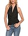 Womens Lightweight Sexy Drape Backless Cowl Neck Low Cut Halter Top with Stretch Black/S
