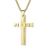 Aprila Cross Necklace for Men,Stainless Steel Black Silver Jesus Christ Crucifix Pendant Necklace Jewelry,60cm Rolo Chain