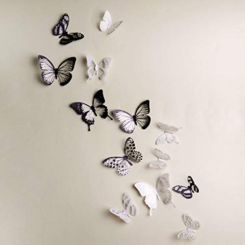 IKAAR 18pcs 3D Butterfly Wall Stickers, Black and White, PVC Material, For Walls, Doors, Closets & More, Home Decor, Wedding, Baby Room