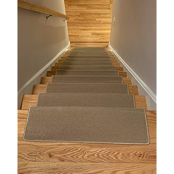 Bullnose Indoor Skid Slip Resistant Carpet Stair Treads with Adhesive Strips (10 ½ inch x 30 inch) (Beige, Set of 13)