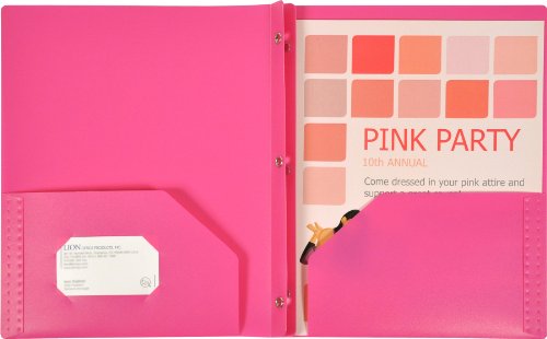 Lion 2-Pocket Plastic Folder with Fasteners, Hot Pink, 1 Folder (92310-PK) - Thumbnail 2