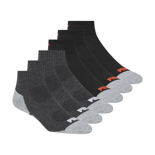 PUMA Socks Men's Quarter Cut Socks, Dark Grey, Sock Size:10-13/Shoe Size: 6-12 (Pack of 6)
