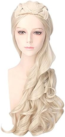 Saundra Peal Cosplay Wig Daenerys for Game of Thrones Season 7 Tangaryen khleesi Long Curly Wave Synthetic Hair with Braids for Christmas Pary Costumes Wigs (Light blonde)