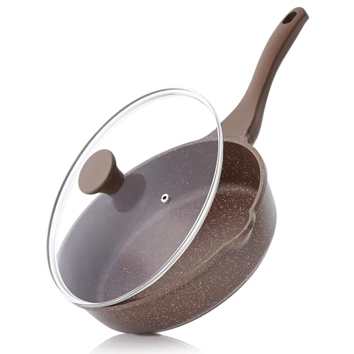SENSARTE 28cm Toffeebraun Schweizer Beschichtung Tiefe pfanne mit Deckel