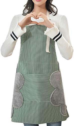 KaGuGu Adjustable Bib Apron with Pocket- Vertical Stripes Waterproof Aprons with 2 Towels Stitched, Newest for Women and Men, Great for Home Kitchen, Cleaning, Gardening, Washing (Green)