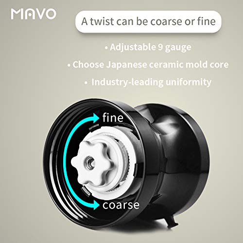 MAVO Manual Coffee Grinder, Burr Coffee Bean Grinder Conical Ceramic Burrs x 2 12 Adjustable