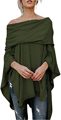 FOXRED Womens Off Shoulder Irregular Hem Soft Knitted Poncho Sweater Pullovers