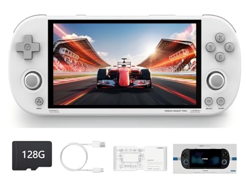 Trimui Smart Pro Retro Handheld Game Console, 5" IPS Screen Portable Game Console with 5000mAhBattery, Built in 128G TF Card &15000+ Games,Support WiFi Multiplayer Online Battle (White)
