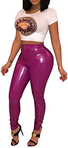 ShuiNiu Women Sexy Elastic Bodycon High Waist Faux Leather Skinny PU Long Leather Pants.