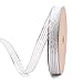 LaRibbons 3/8 Inch Silver Glitter Stripe Mesh Ribbon with Metallic Shine for Decoration, Craft, Gift Wrappping - 10 Yard/Spool