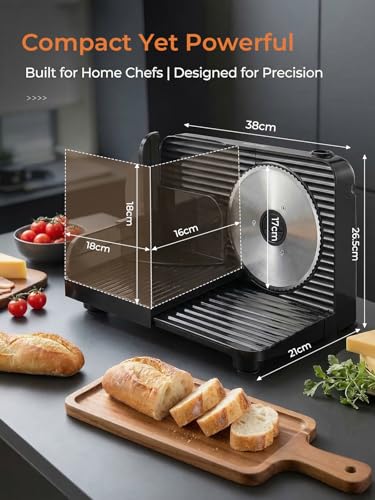 FOHERE Cortadora de Fiambre, Cortafiambres Eléctrico Plegable, con 2 Cuchillas de Acero Inoxidable y Grosor Regulable 0-15mm, Perfecta para Cortar Pan, Queso, Embutidos y Verduras
