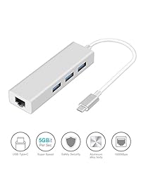 USB C Ethernet Dongle con 3 puertos USB 3.0, USB a RJ45 LAN cable adaptador, Gigabit Network Adapter, Ethernet Hub para MacBook, PC de escritorio y más (Typc C plata)