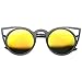 zeroUV Womens Fashion Round Metal Cut-Out Flash Mirror Lens Cat Eye Sunglasses (Black/Yellow Mirror)