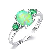 CiNily Silver Green Fire Opal Emerald for Women Jewelry Gemstone Ring Size 5-13 (7)