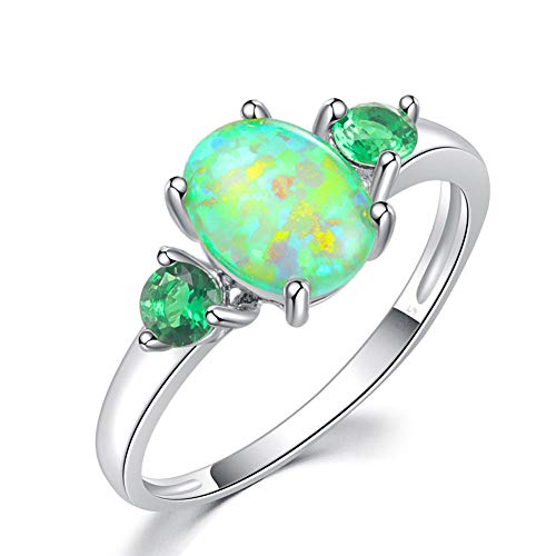CiNily Silver Green Fire Opal Emerald for Women Jewelry Gemstone Ring Size 5-13 (7)