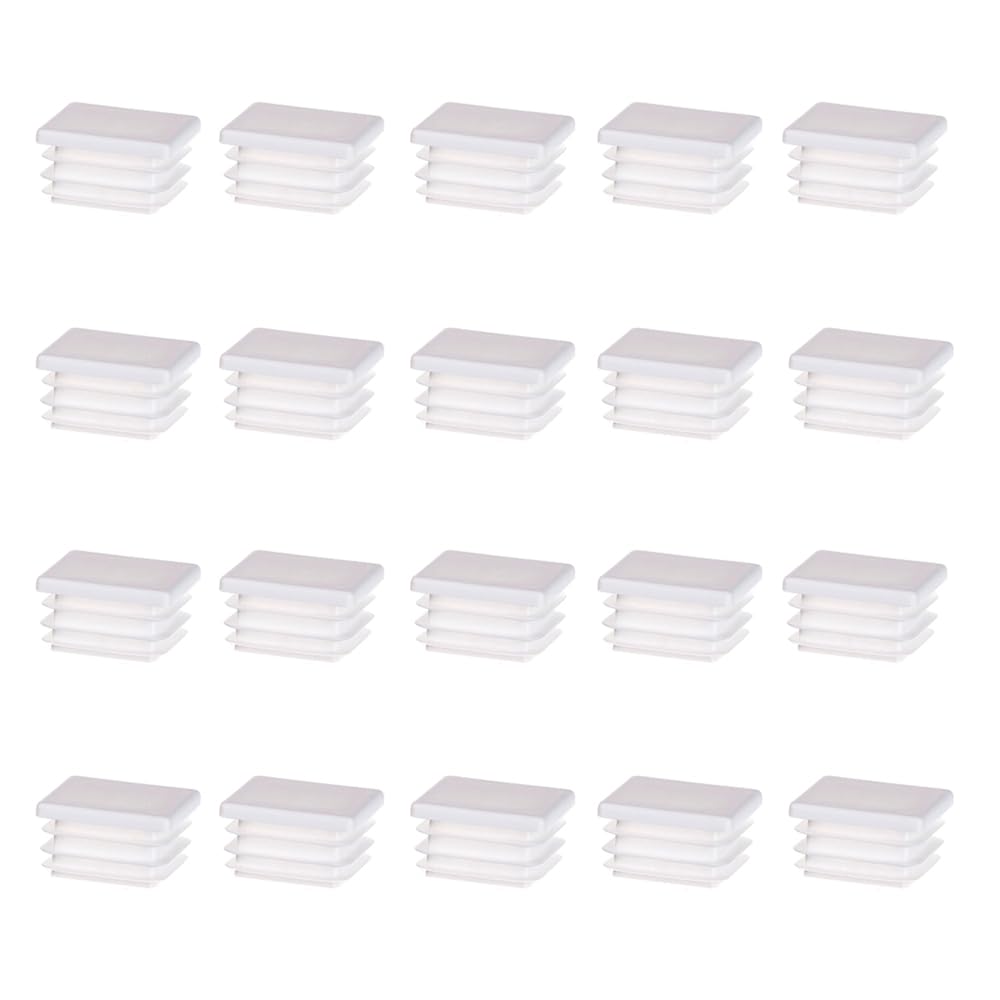 White Square Plastic Plugs, 20 Pcs Tube Inner End Caps, 50mm x 50mm Cover for Furniture Chair Desk Leg Tables Foot, Pipe
