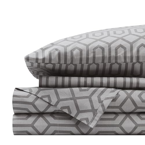 Comfort Spaces 100% Cotton Percale Sheets King Size 4 Pcs, Diamond Sliver