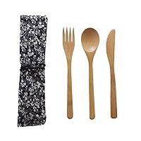 LifeCom Reusable Bamboo Flatware Set of 3-Piece, Natural Bamboo Serving Tableware Fork, Spoon and Knife