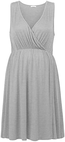 Kecooi Females Crossing Maternity Dress Pregnant Sleeveless V Neck Hospital Nursing Sleepwear(Grey M)