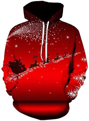 SXZG Autumn and Winter Men's New 3D Digital Printing Christmas Series Men's Casual Shirt Couple Hooded Sweater
