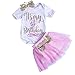 Newborn Baby Girls First Birthday Romper Bodysuits + Tutu Skirt Dress Outfit Set with Headband (6-12M, Pink)