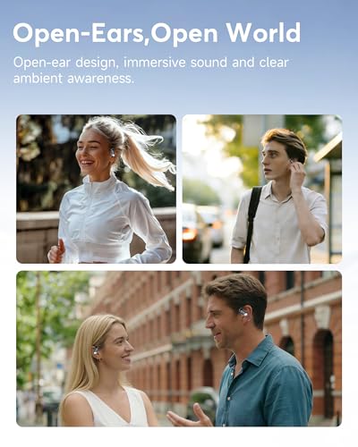 Open Ear Wireless Earbuds, Sports Bluetooth Headphones with Real Time Translation, 80Hrs Playtime with LED Power Display, Noise Canceling Headset, IP55 Waterproof Earphones for Workout/Running Black