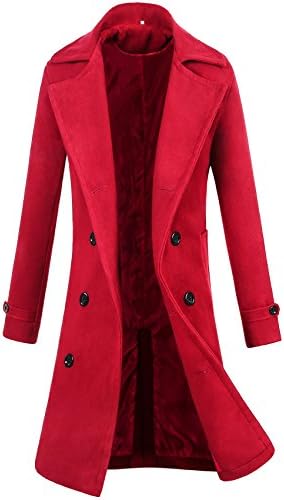 Lende Men's Trench Coat Winter Long Jacket Double Breasted Overcoat (L, Wine Red)