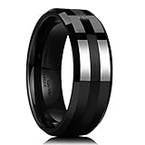 King Will Classic Black Men's 8mm Tungsten Ring One Tone Matte Finish Brushed Center Wedding Band Beveled Edge