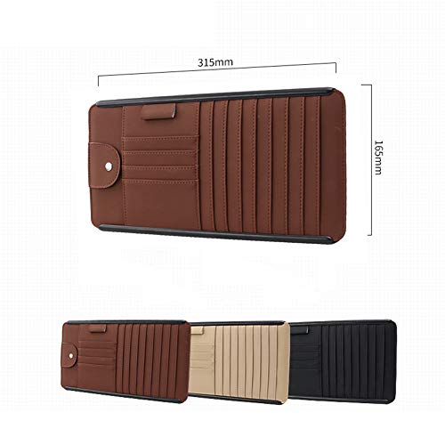 Yamalans Auto Car Sun Visor Faux Leather Card Pen DVD CD Glasses Holder Storage Bag Organizer Pouch Brown 31.5cm x 16.5cm