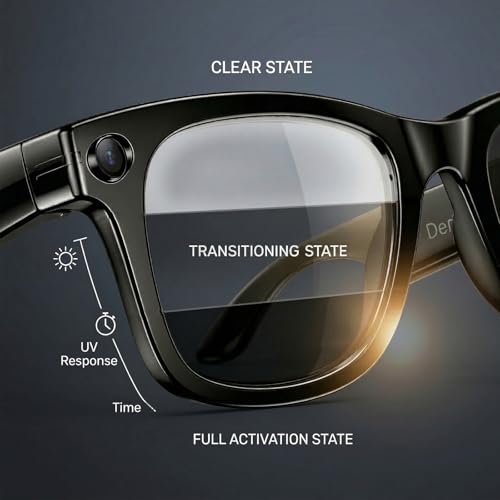 2026 AI Smart Glasses with Camera and Bluetooth, 8MP 4K Camera Glasses with Translation & Voice Control, Video, Audio Recording, IP67 Waterproof Smart Glasses for Business & Outdoor(Photochromic)