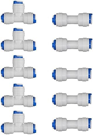 Neeshow 1/4" OD Quick Connect Push In to Connect Water Tube Fitting Set Of 10 (T+I Type Combo)