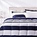 Amazon Basics Reversible Comforter Set, Full / Queen, Navy Rugby Stripes, Microfiber, Ultra-Soft