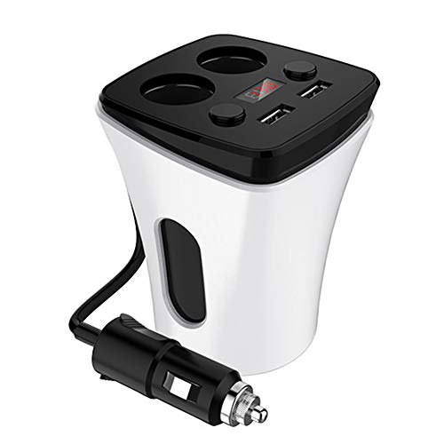 CACT CactusAngui Dual USB Port Car Phone Cup Charger 2 Cigarette Lighter Socket Power Adapter Black White