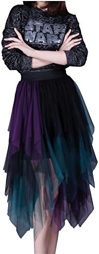 EORISH Women's Elastic Waist Colorful Irregular Tulle Pleated Ball Skirt