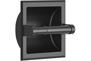FORIOUS Matte Black Toilet Paper Holder, Bathroom Wall Mount Recessed Toilet Paper Holder Black - Rear Mounting Bracket Inclu