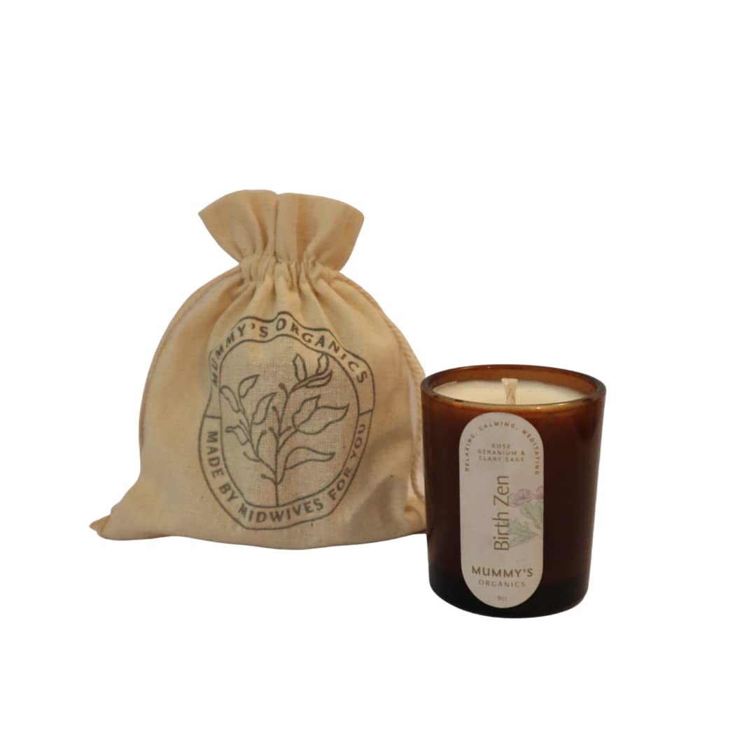 Mummy's Organics - Birth Zen Labour Candle 9cl - Clary Sage & Frankincense Candle - 100% Natural Plant Waxes, Essential Oils to calm & relax - hospital bag maternity essentials