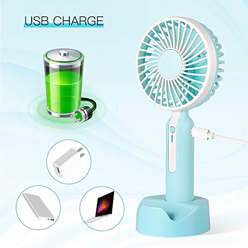 MANLI Mini Handheld Fan with Cell Phone Holder, Small Personal Portable Desk Fan with USB Rechargeable Battery, 3 Speed Settings for Office Home Room Outdoor Traveling Camping (Blue)