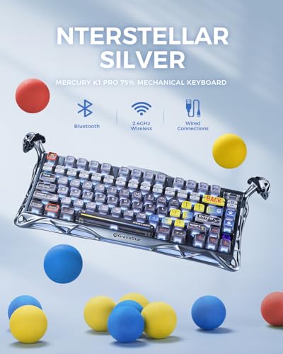 GravaStar Mercury K1 Pro Wireless Gaming Keyboard, QWERTY, Aluminium Alloy, Customized Keyboard Layout 75% Layout, Designed for Durability and Unique Aesthetics (Interstellar Silver)