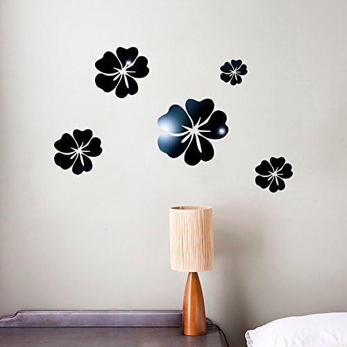 XuanhaFU Wall Stickers 3D Mirror Floral Art Wall Sticker Acrylic Removable Mural Decal Home Room Decor Wall Paste (Black)