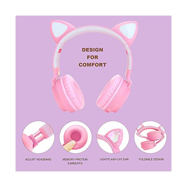 Usoun-Kids-Bluetooth-Headphones-Cat-Ear-LED-Light-Child-Wireless-Headphones-with-Microphone-FM-RadioTF-Card-Foldable-Bluetooth-Stereo-Over-Ear-kids-Headsets-for-Boys-Girls-Adults-pink Usoun Kids Bluetooth Headphones, Cat Ear LED Light Child Wireless Headphones with Microphone, FM Radio/TF Card, Foldable…