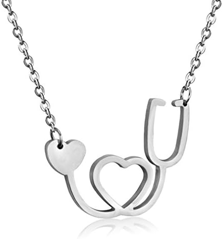 SXNK7 Stainless Steel Gift for Doctor Nurse Medical Stethoscope Heart Necklace Pendant Chain
