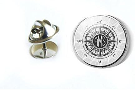 Monogram Compass Tie Tack, Personalized Tie Pin