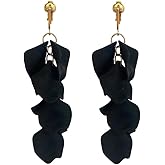 Aloha Earrings Non Pierced Gold Tone Clip On Long Acrylic Rose Petal Dangling Earrings