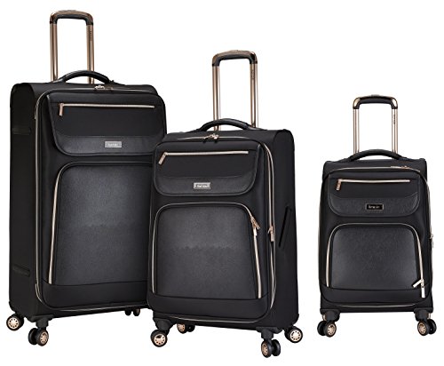 kensie 3 Piece Black with Gold Accent Spinner Luggage Set