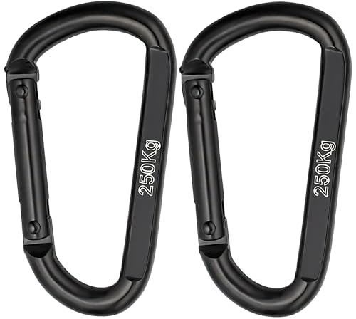 NEXAFIX M8 Stainless Steel Black Carabiner 8 cm (Pack of 2) – 250 kg Hook Carabiner Key Ring for Hammock Swing Dog Camping Hiking