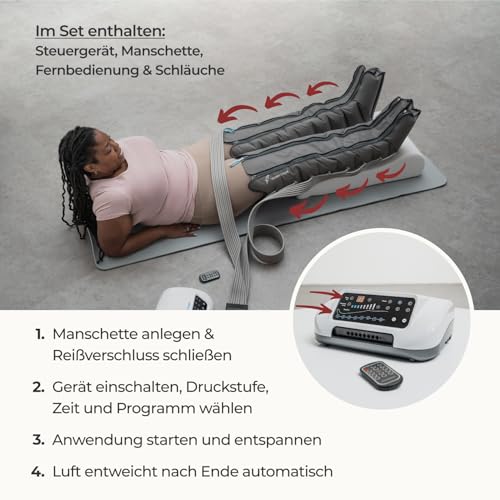 Venen Engel® 8 Premium Massage Device with Leg Cuffs, 8 Deactivate Air Chambers, Pressure and Time Easily Adjustable, 6 Massage Programmes