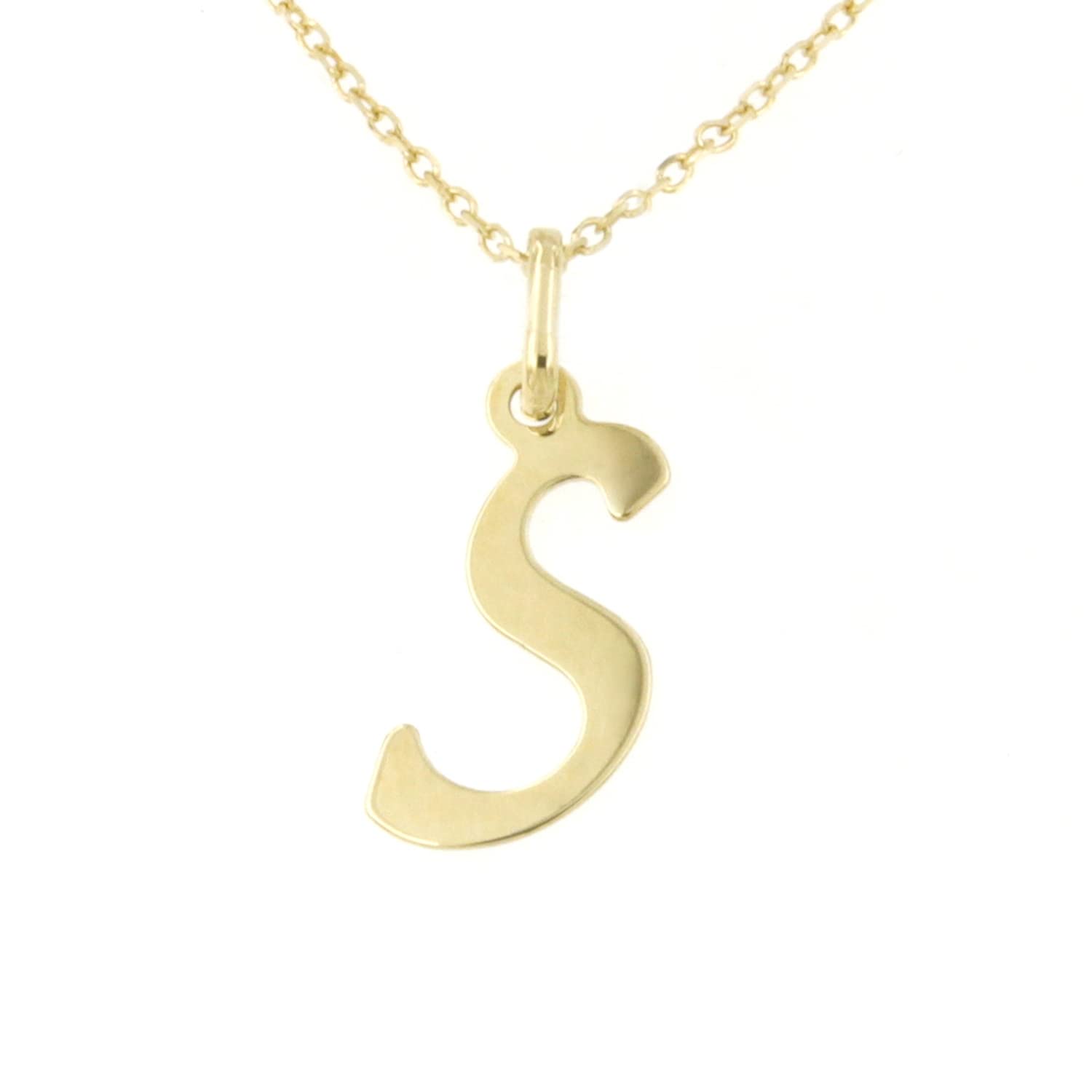 Lucchetta - 9ct Yellow Gold Letter S Initial Name Pendant Necklace 17.7 inch (45cm), Ladies Womens Girls Italian Alphabet Jewellery Made in Italy Certified