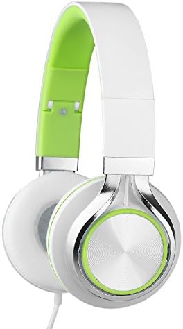 Headphones for Kids, Backever Hi-Fi Stereo Lightweight Wired Children Kids Headset Foldable Earphones Kids Friendly with Microphone, 3.5mm Plug for iPhone iPad Cellphones Computers (White/Green)